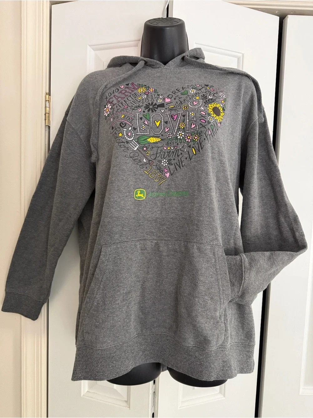 John Deere Gray Hoodie with Colorful Heart Graphic - Picture 4 of 6